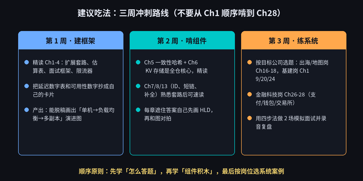 三周冲刺路线：第一周建框架、第二周啃组件、第三周按岗位练系统