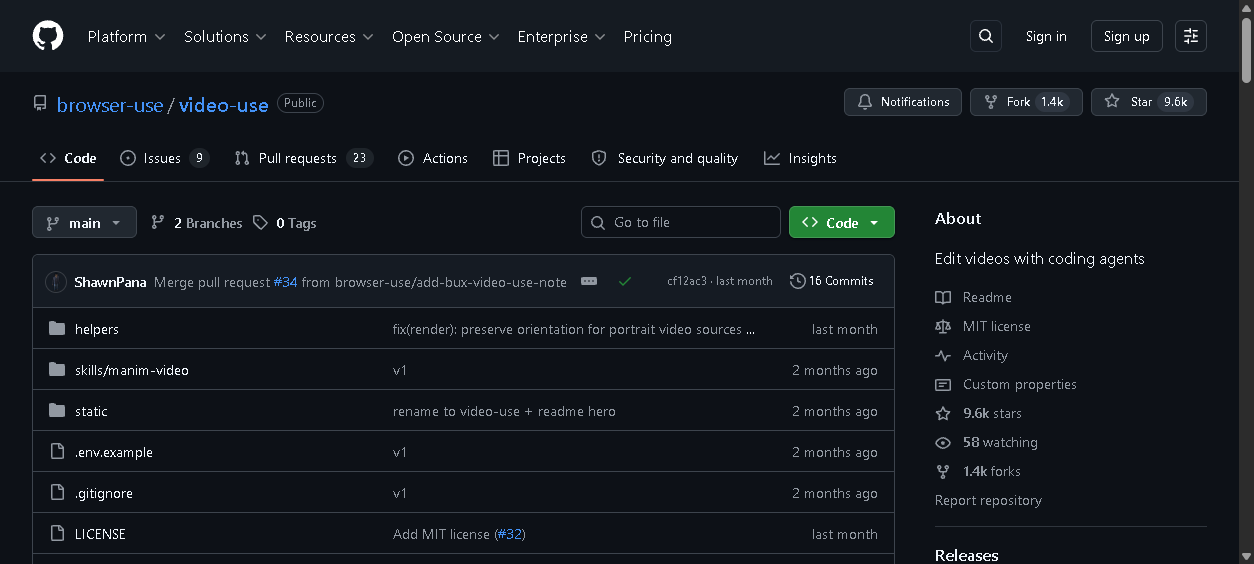 video-use GitHub 仓库截图